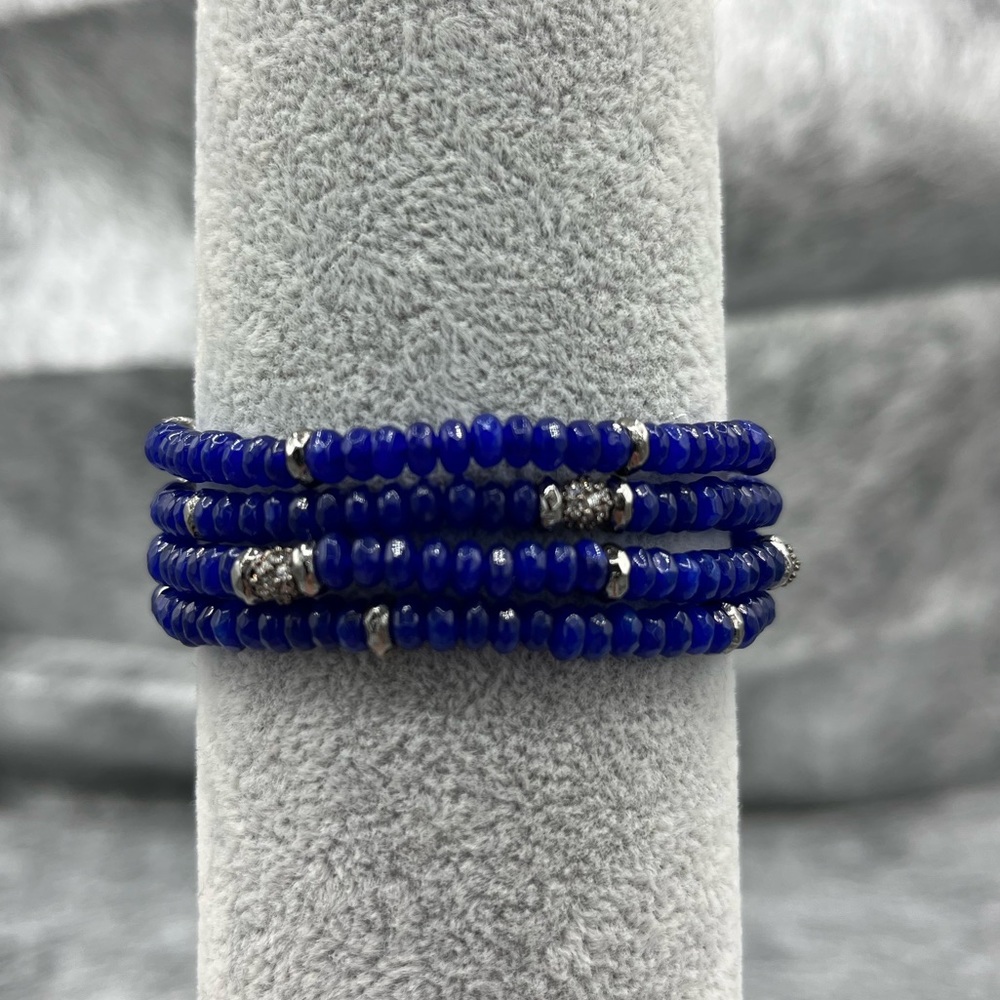 Tai Multi Strand Blue Bracelet with Hematite and Jeweled accents, adjustable